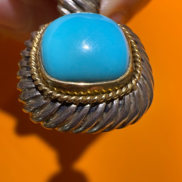 Large Vintage Sterling Silver 18k Gold Turquoise Enhancer Pendant Necklace - Picture 5 of 13